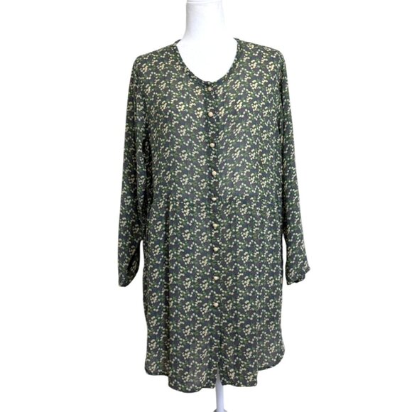 Flax Jeanne Engelhart Tunic Dress Green Floral Button-Up Sheer Lagenlook Size S - Picture 1 of 7